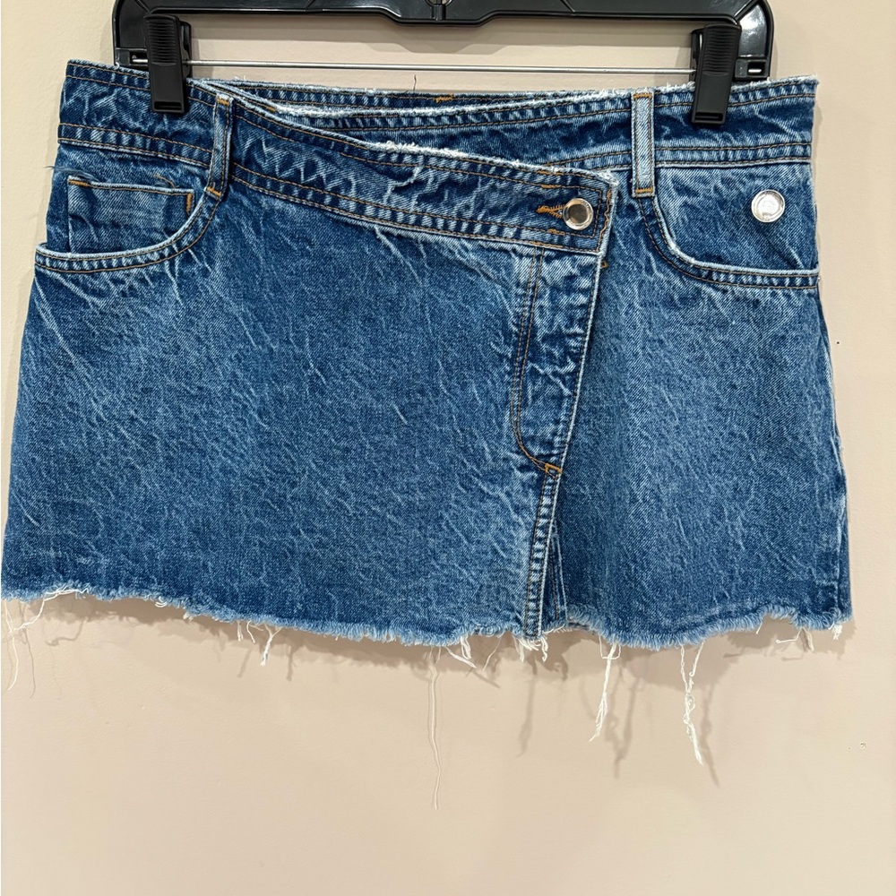 Zara Frayed Hem Blue Denim Mini Skirt